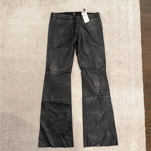 NWT vintage 100% black leather flare leg pants
